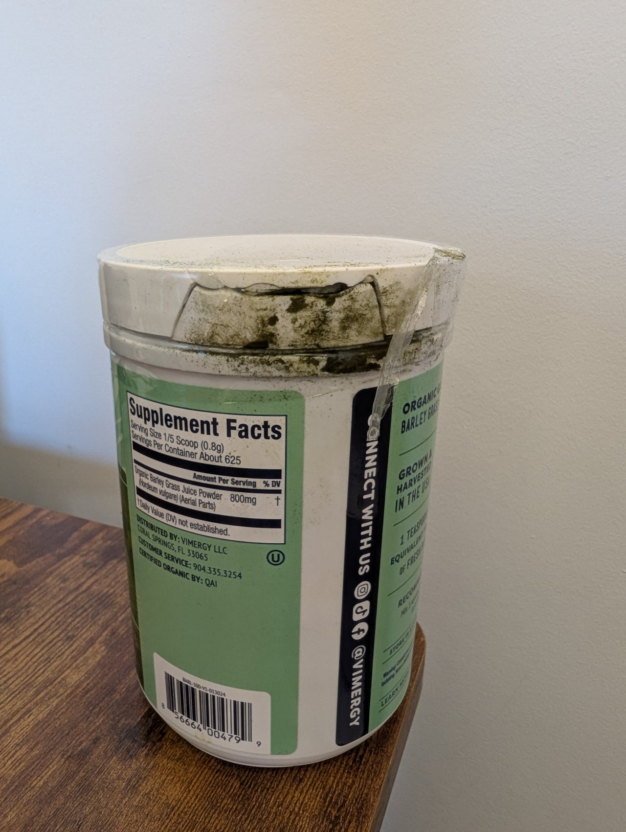 *Broken Lid* 09/2026 Vimergy Herbs - USDA Organic Barleygrass Juice Extract Powder 500g