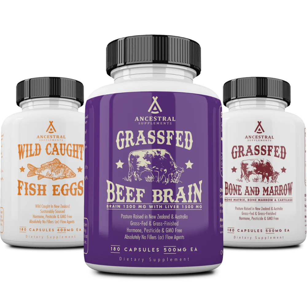 Ancestral Supplements - Brain, Memory & Mood Bundle (Wild Caught Fish Eggs, Beef Brain, & Beef Bone & Marrow)