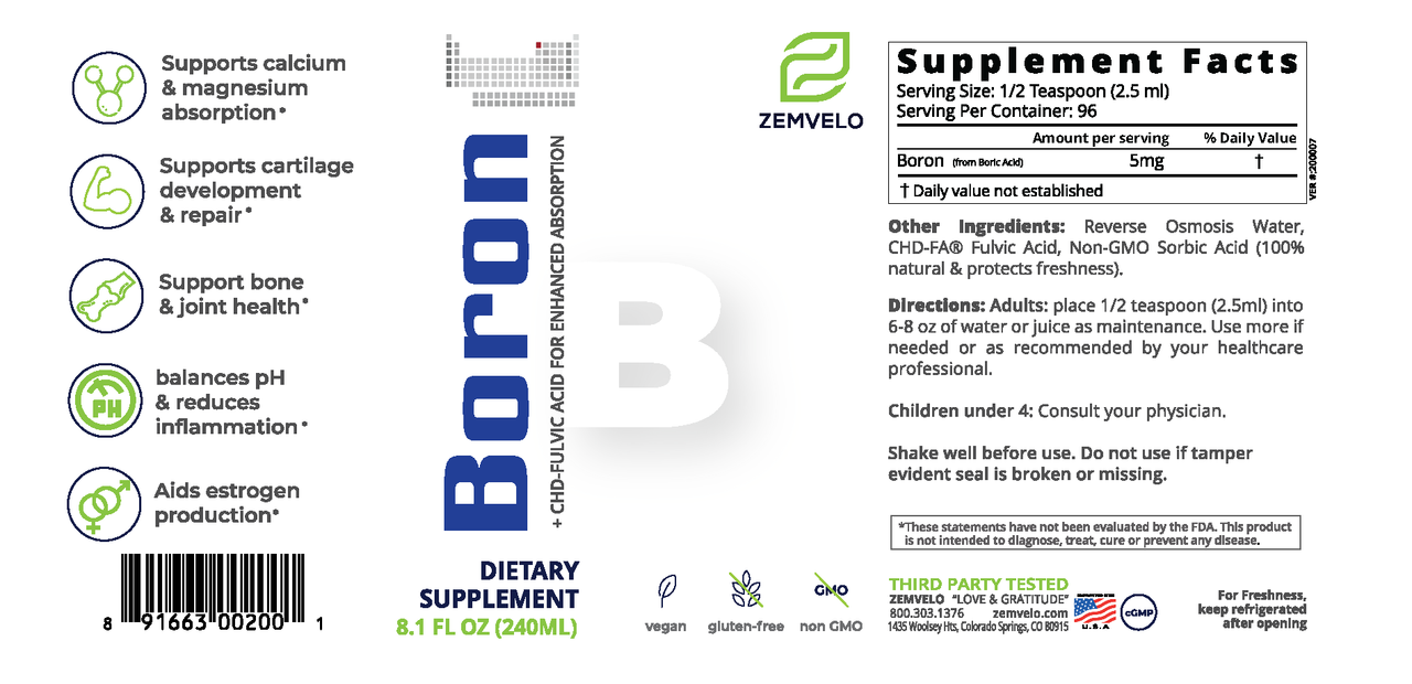 Zemvelo - BORON 240ml / 8oz (previously mineralife)