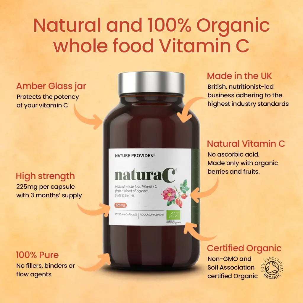 NaturaC | Organic whole-food Vitamin C (225mg) 90 Capsules