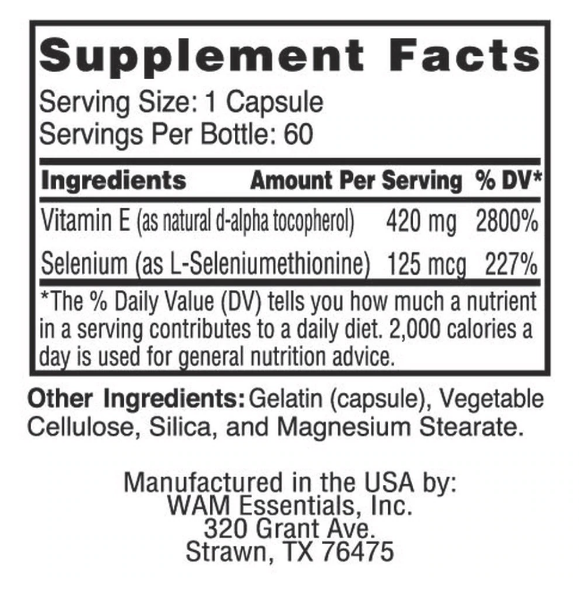 Vitamin E (Dry E) - 500 IU - 60 caps (WAM Essentials)