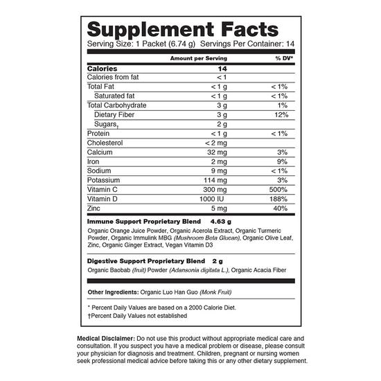 Organifi - Immunity Boost - 15 Single Serving Sachets (with Mushroom Beta Glucan)