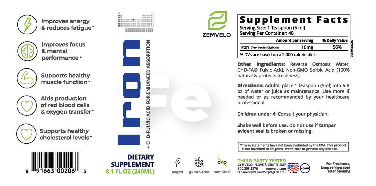 Zemvelo - IRON 8oz / 240ml (previously mineralife)