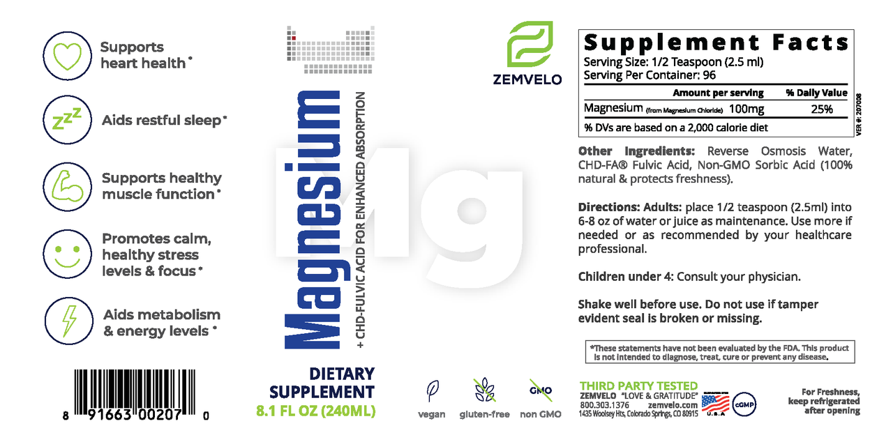 Zemvelo - MAGNESIUM 240ml / 8floz (previously Mineralife)