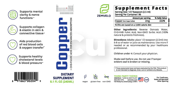 Zemvelo - COPPER 240ml / 8floz (previously Mineralife)