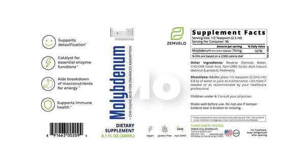 Zemvelo - MOLYBDENUM 240ml / 8floz (previously Mineralife)