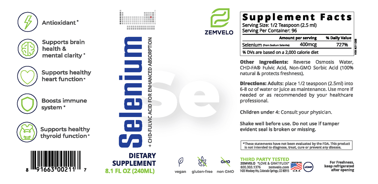 Zemvelo - SELENIUM 240ml / 8floz (previously Mineralife)