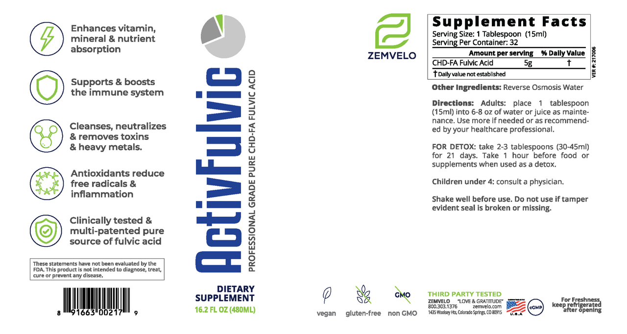 Zemvelo - ActivFulvic 480ml / 16floz (previously Mineralife)