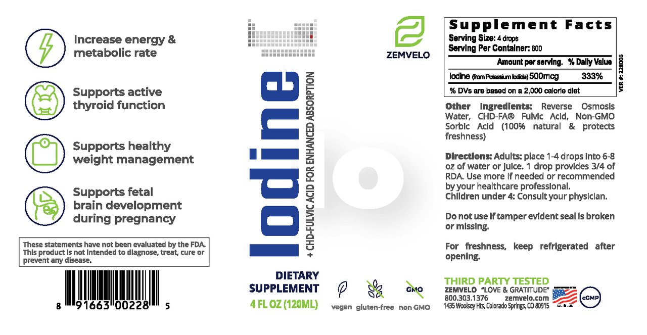 Zemvelo - Iodine 120ml / 4floz (Liquid Ionic Potassium Iodide)(previously Mineralife)