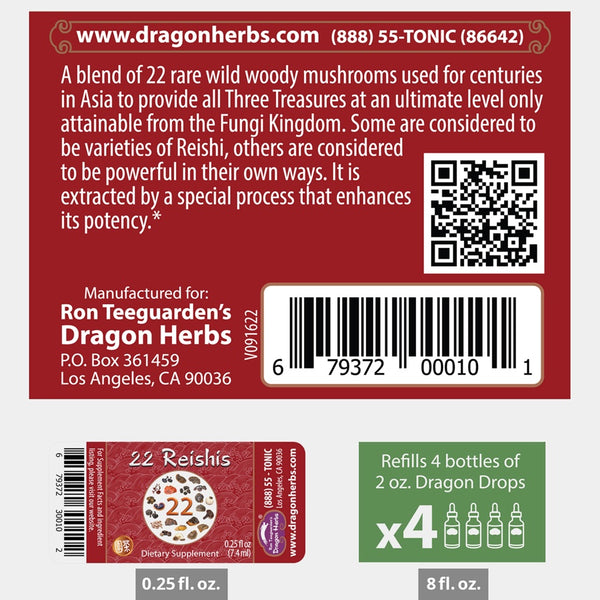 Dragon Herbs - 22 Reishis Liquid Extract (240ml/8floz Refill)