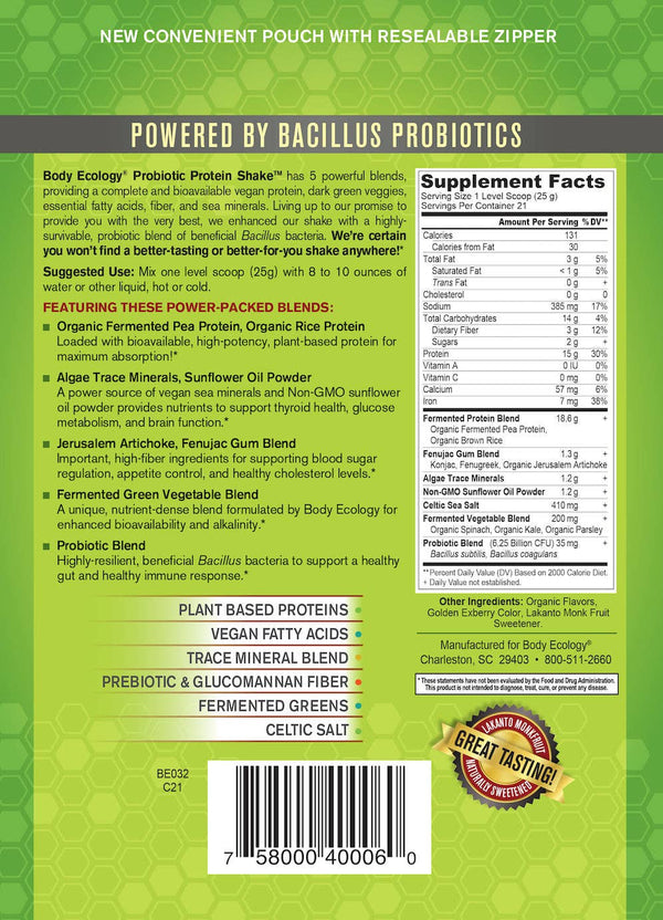 Body Ecology - Probiotic Protein Shake (525g) | Fermented Plant Protein & Probiotics