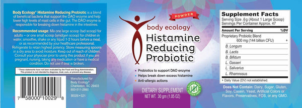 Body Ecology - Histamine Reducing Probiotic (powder probiotic) (30g) (WITHOUT SPOONS)