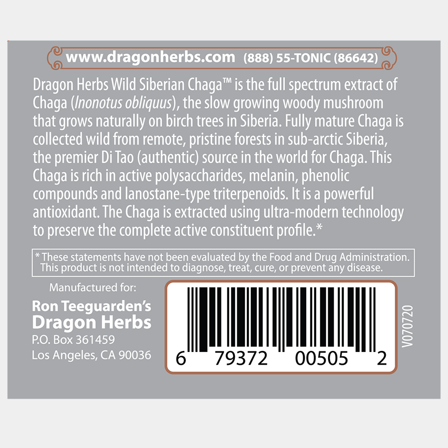 Dragon Herbs Wild Siberian Chaga 100caps (500mg)
