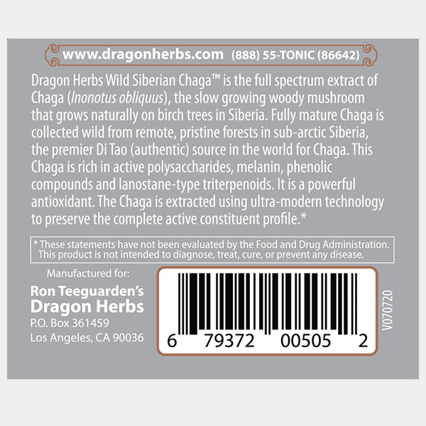 Dragon Herbs - Wild Siberian Chaga Mushroom Capsules (100caps/450mg)