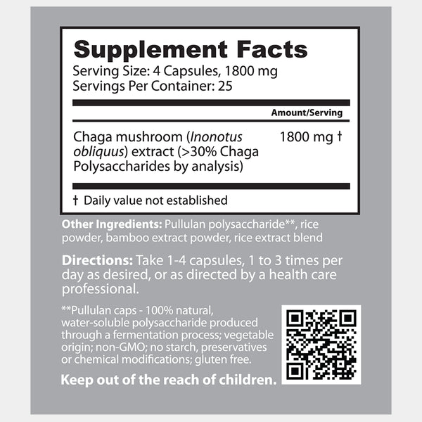 Dragon Herbs - Wild Siberian Chaga Mushroom Capsules (100caps/450mg)