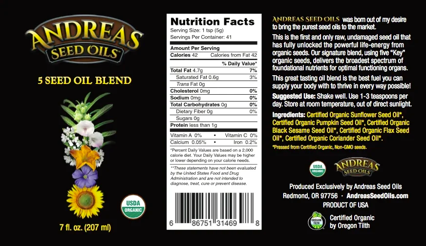 Andreas Seed Oils - Organic Five Seed Seed Oil 207ml (7floz)