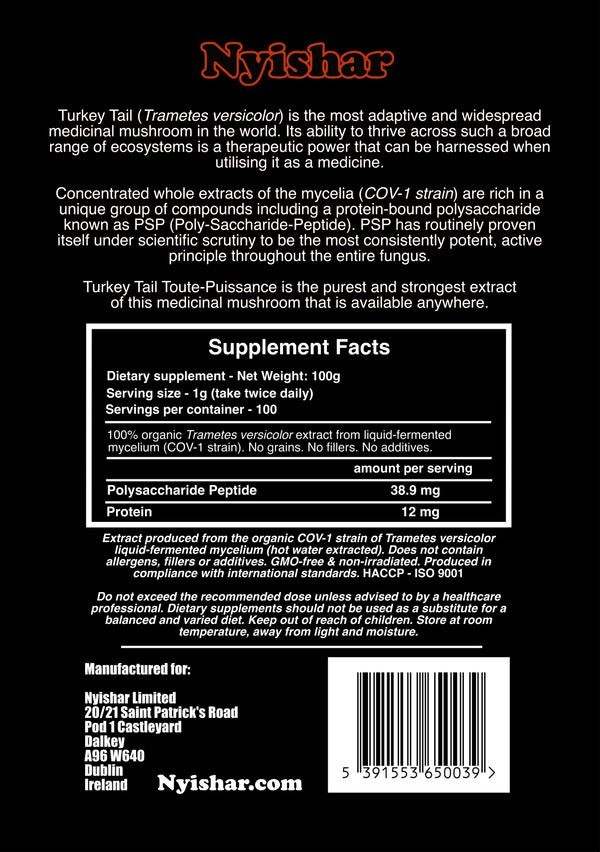 Nyishar - Turkey Tail Extract Powder – Organic Trametes Versicolor (100g)