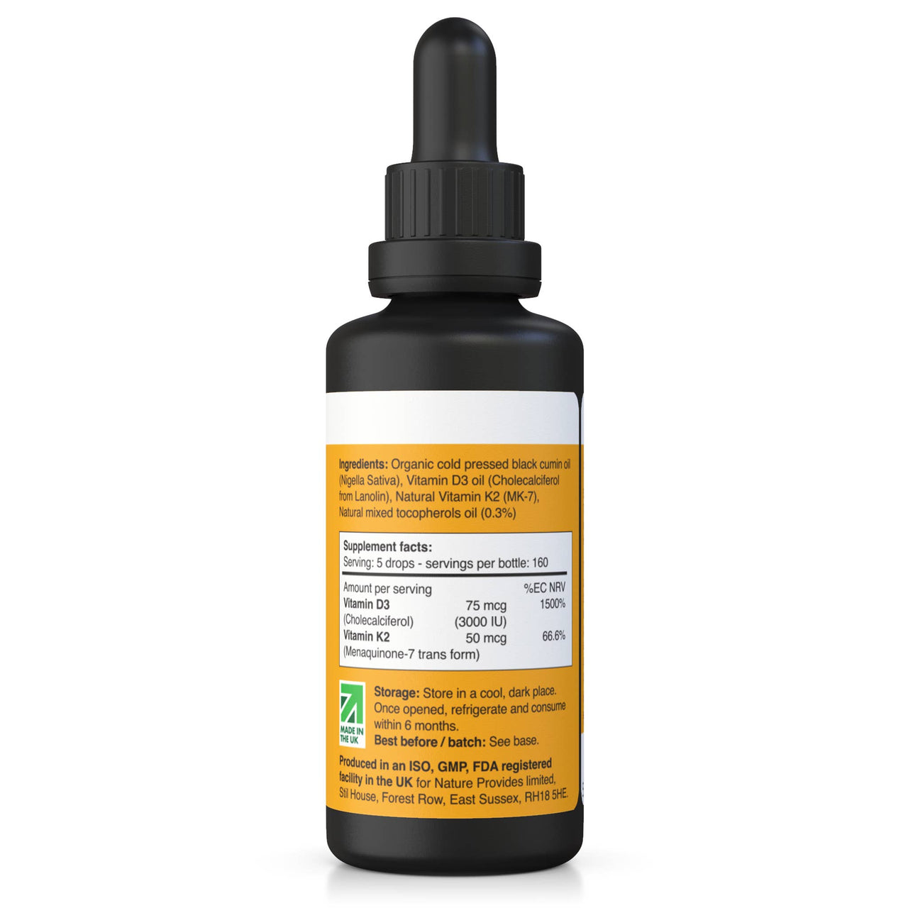 Liquid Vitamin D3 (3000IU) & K2 (MK-7, 100% trans)