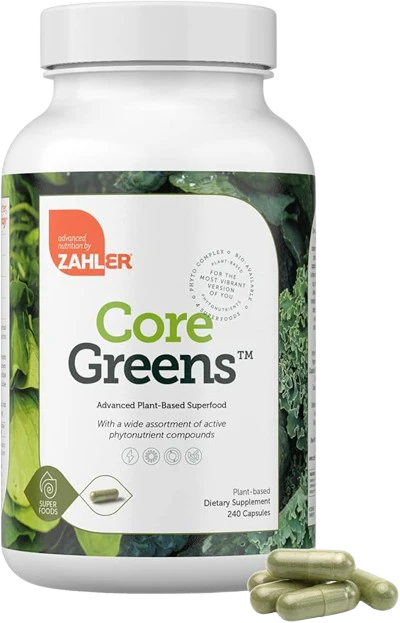 Zahler - CoreGreens Super Greens Supplement 240 Capsules (Spirulina, Chlorella and Moringa)