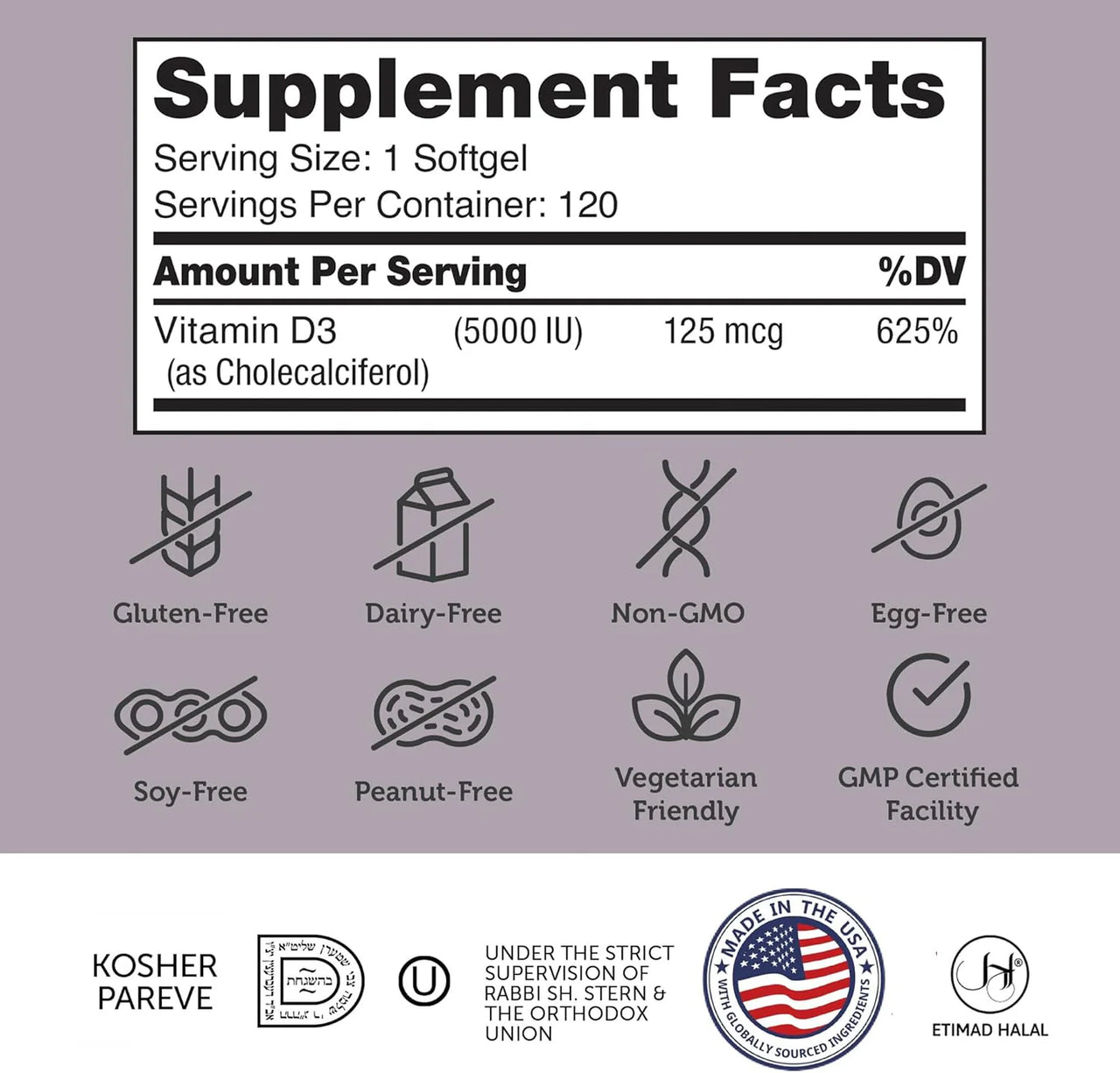 Zahler - Vitamin D3 5000iu 120 Softgels