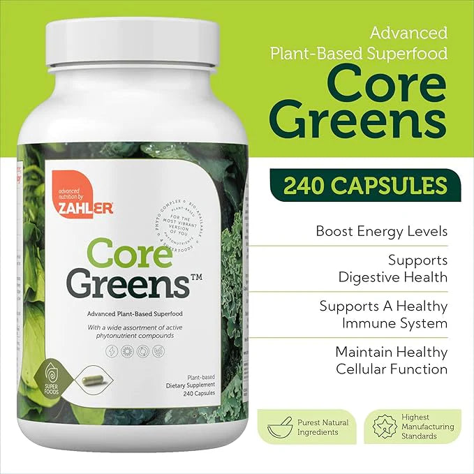 Zahler - CoreGreens Super Greens Supplement 240 Capsules (Spirulina, Chlorella and Moringa)