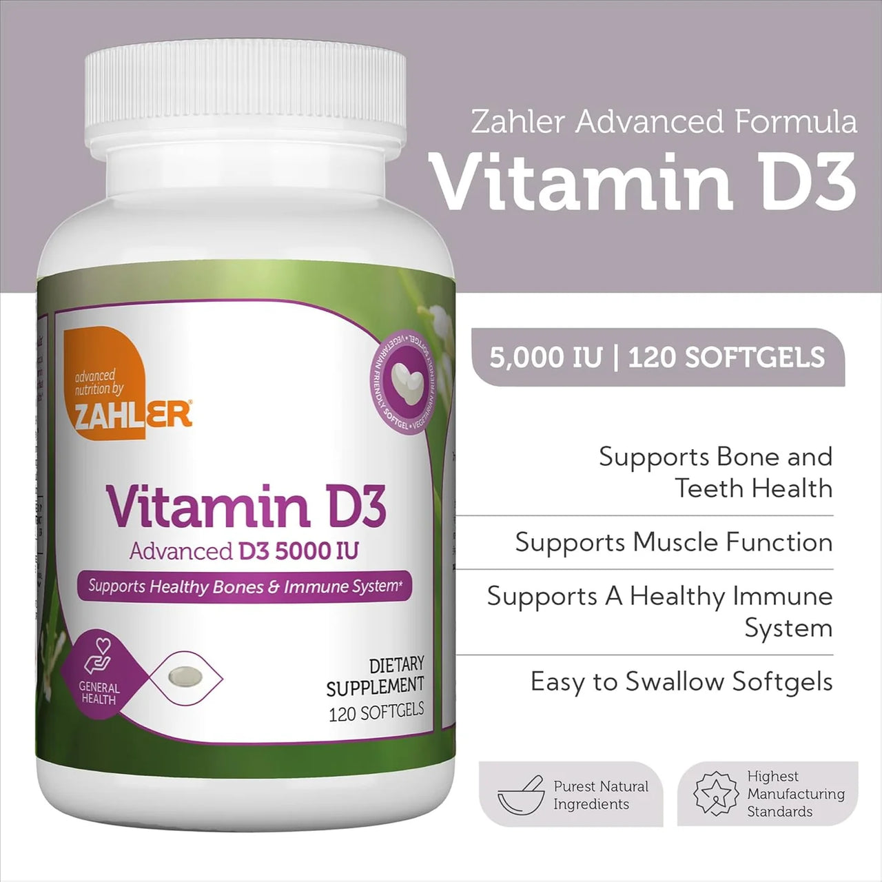 Zahler - Vitamin D3 5000iu 120 Softgels