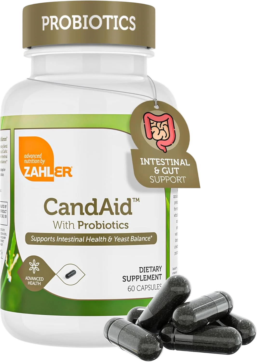 Zahler - CandAid Probiotics 60 capsules | Intestinal Health and Yeast Balance with Oregano and Garlic