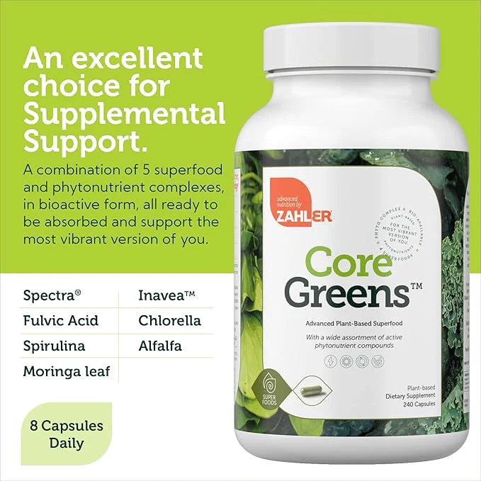 Zahler - CoreGreens Super Greens Supplement 240 Capsules (Spirulina, Chlorella and Moringa)