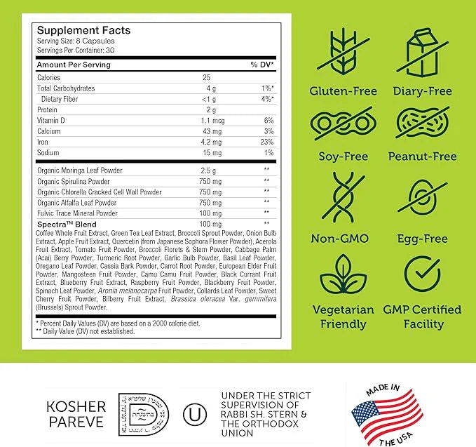 Zahler - CoreGreens Super Greens Supplement 240 Capsules (Spirulina, Chlorella and Moringa)
