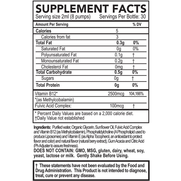 Purality Health - PureDose® Liposomal B12 2floz (60ml) 2500mcg
