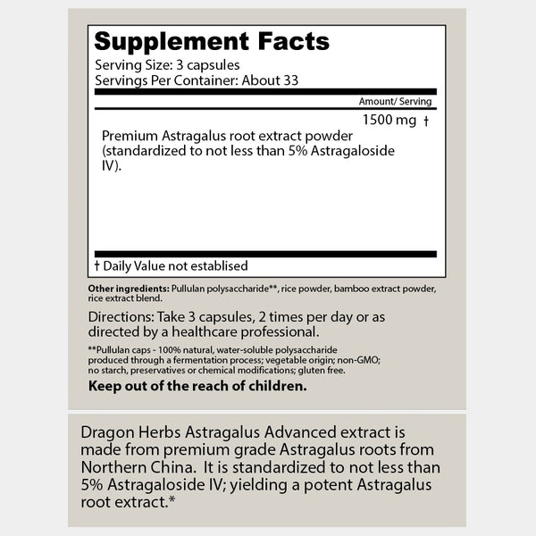Dragon Herbs - Astragalus Advanced™ (100 Capsules/500mg)
