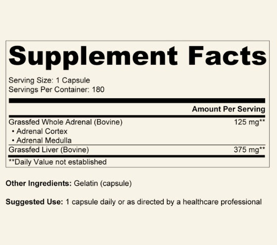 Ancestral Supplements - Grass Fed Adrenal Cortex With Liver (180 capsules / 500mg)