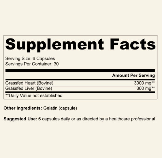 Ancestral Supplements - Grass Fed Desiccated Beef Heart (180 capsules / 550mg)