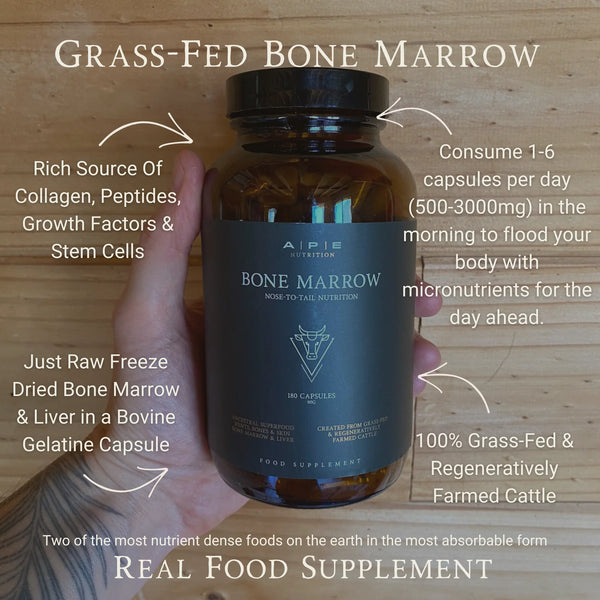 APE Nutrition - Grass-Fed Bone Marrow Capsules | Freeze-Dried Bone Marrow & Liver | (180caps/500mg)