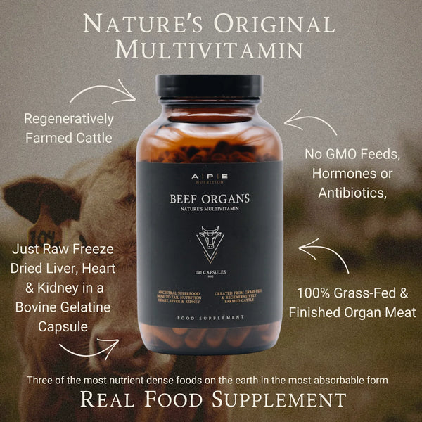 APE Nutrition - Organic Grass-Fed Beef Organs Capsules | Liver, Heart & Kidney (180caps)