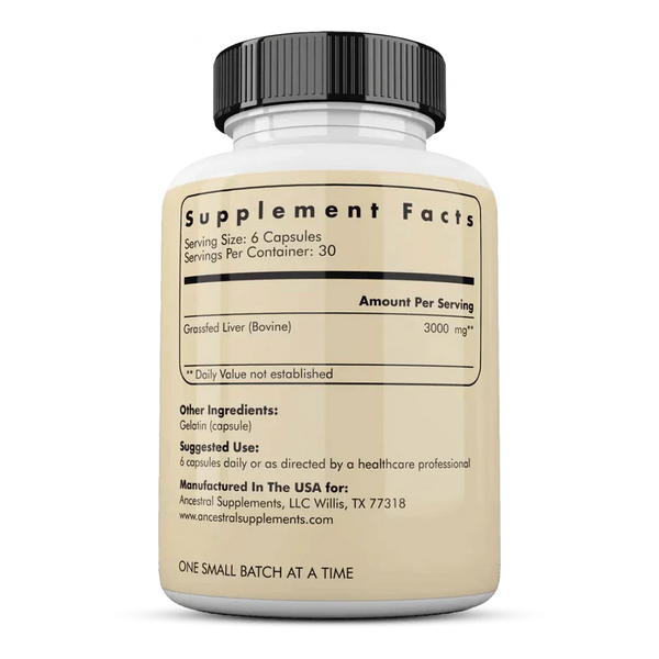 Ancestral Supplements - Grass Fed Desiccated Beef Liver (180 Capsules / 500mg)