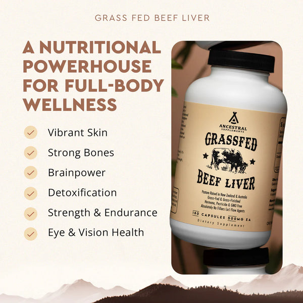 Ancestral Supplements - Grass Fed Desiccated Beef Liver (180 Capsules / 500mg)