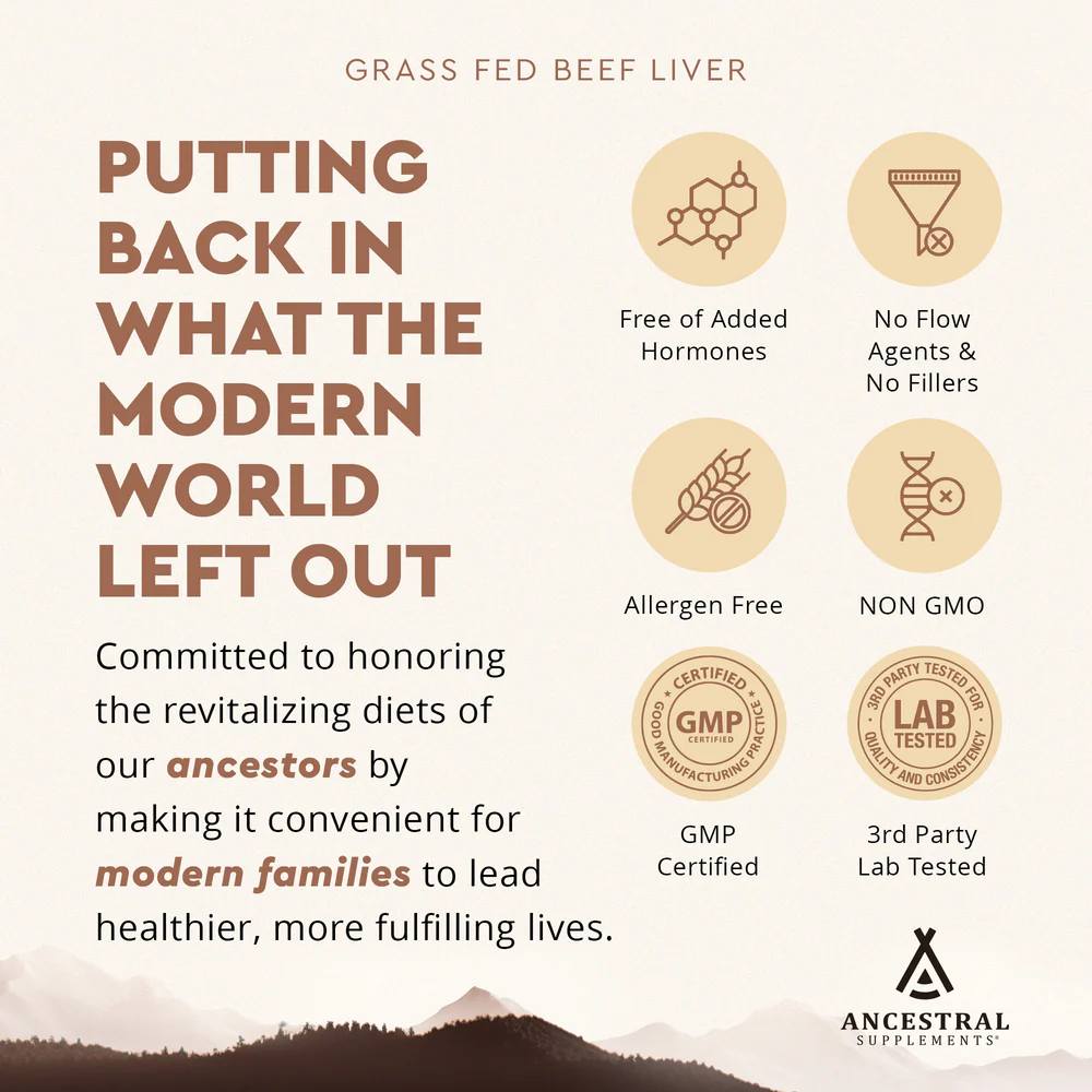 Ancestral Supplements - Grass Fed Desiccated Beef Liver 180 Caps 500mg