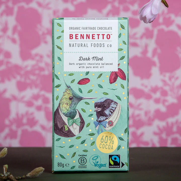 Bennetto - Organic Dark Mint Chocolate Bar 80g (60% Cocoa)