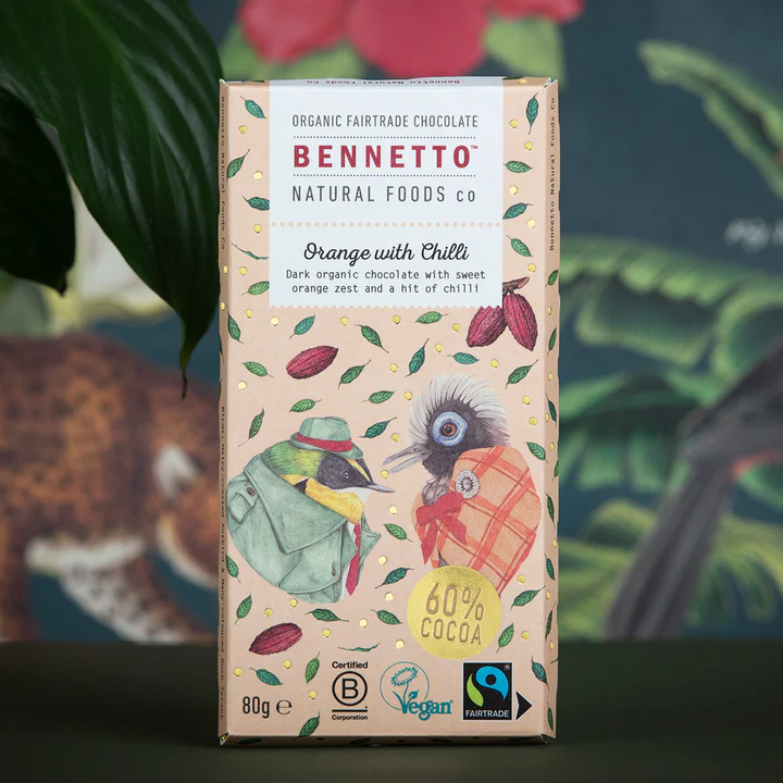 Bennetto - Organic Dark Orange with Chilli Chocolate Bar 80g (60% Cocoa)