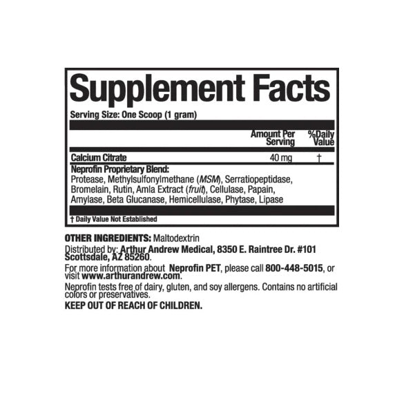 Arthur Andrew Medical - Neprofin PET Enzyme Supplement for Dogs & Cats | Joint & Digestive Support (50g)