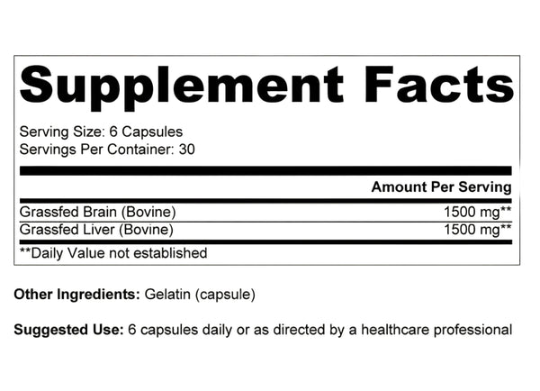 Ancestral Supplements - Grass Fed Beef Brain With Liver (180 capsules / 500mg)