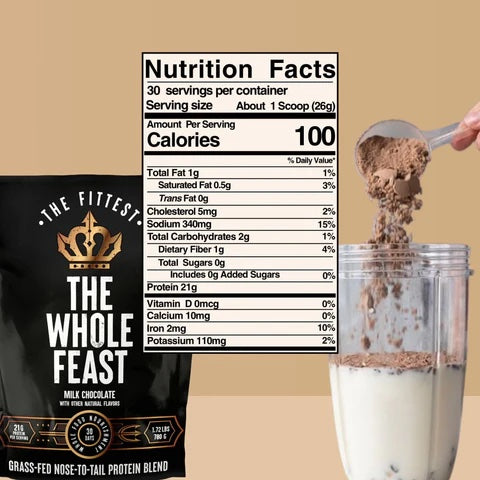 The Fittest - The Whole Feast, Grass-Fed Nose-to-Tail Protein Blend, Milk Chocolate Flavour (780g / approx 30 servings)