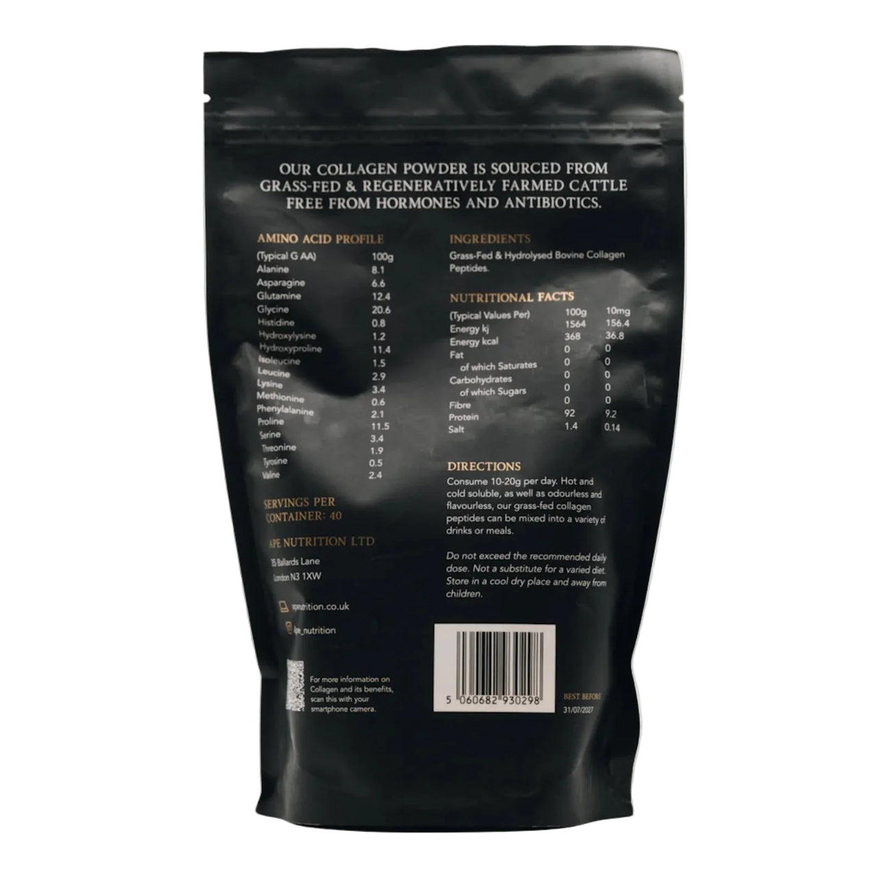 APE Nutrition - Grass-Fed Collagen Powder | Nose to Tail Nutrition | Unflavoured (400g)