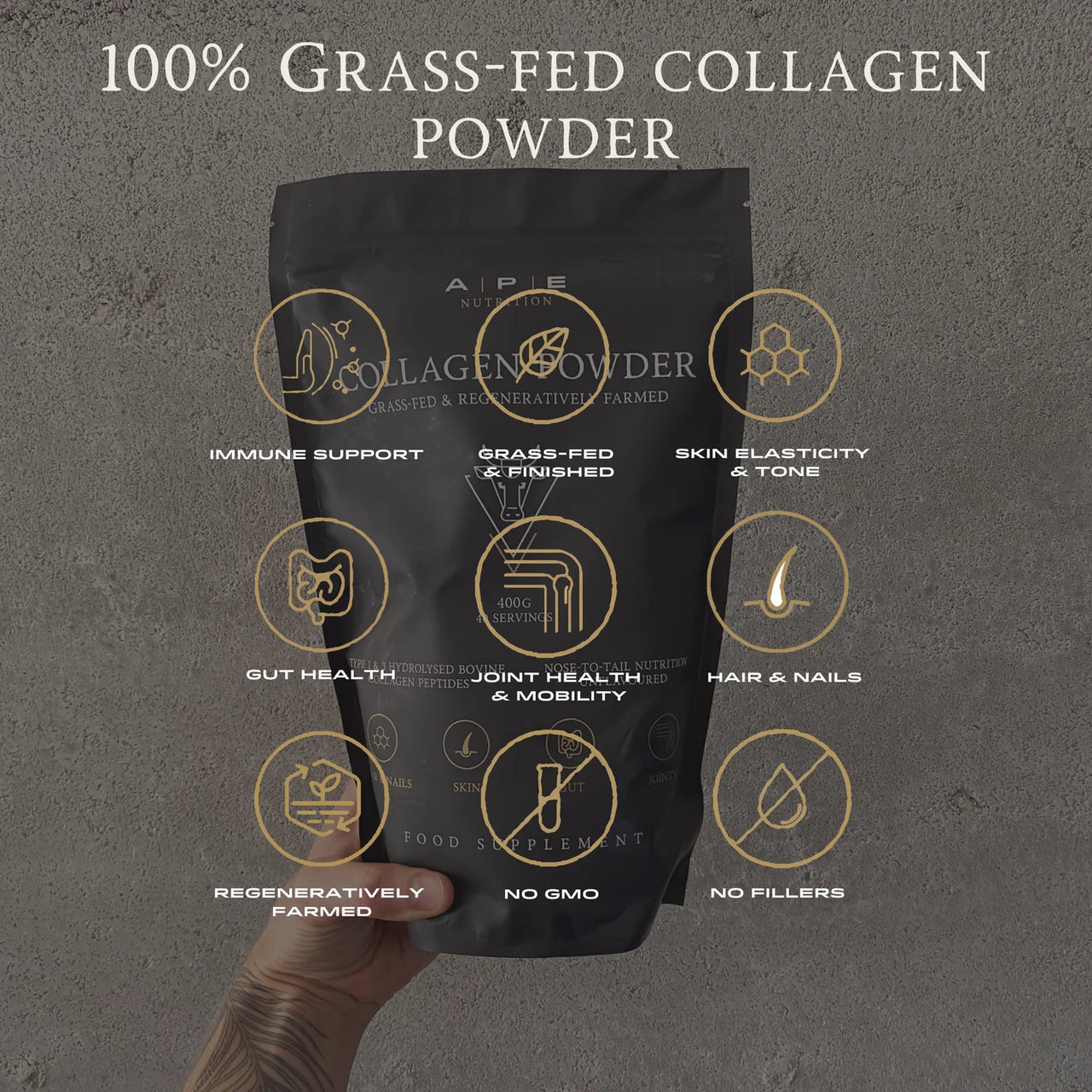 APE Nutrition - Grass-Fed Collagen Powder | Nose to Tail Nutrition | Unflavoured (400g)