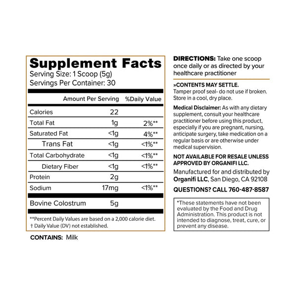 Organifi - Grass-Fed Bovine Colostrum Powder (150g/30 Servings)