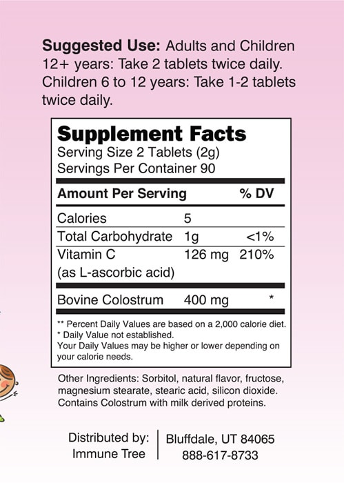 Colostrum Strawberry Moo Chews 180 count - 200 mg lozeng (Immune Tree)