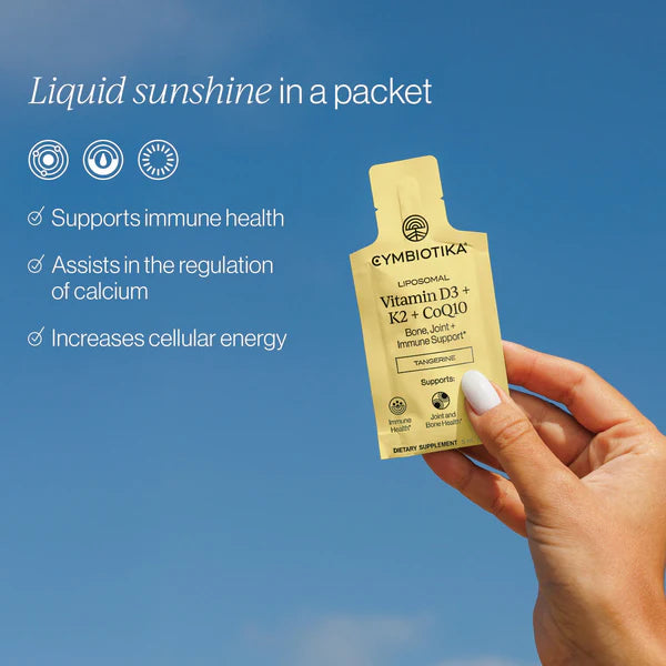 Cymbiotika - Liposomal Vitamin D3 + K2 + CoQ10 150ml (28x5ml Sachet)(Tangerine Flavour)