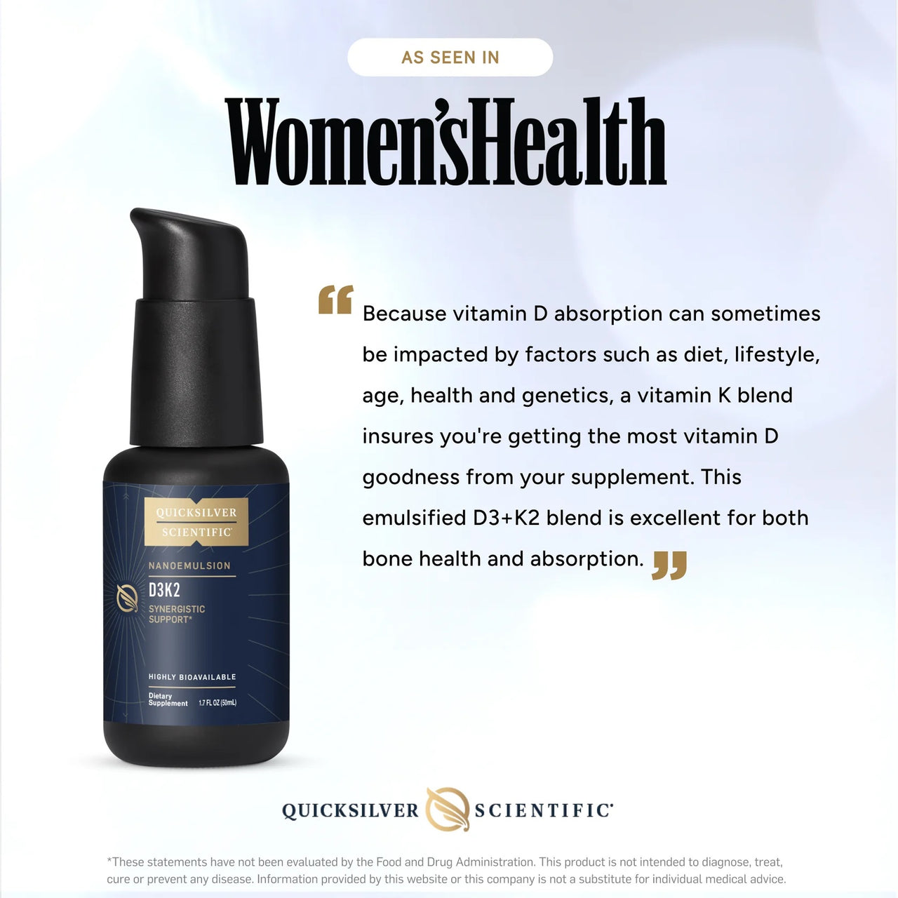 Quicksilver Scientific Nanoemulsified K2+D3 (50ml / 100 servings)