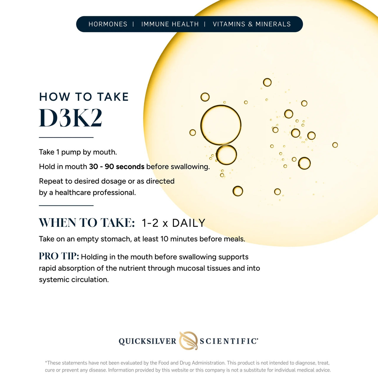Quicksilver Scientific Nanoemulsified K2+D3 (50ml / 100 servings)
